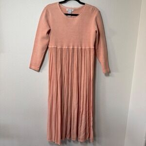 Cherokee Vintage 90s Peach Waffle Knit Prairie Maxi Dress Boho USA Made Medium